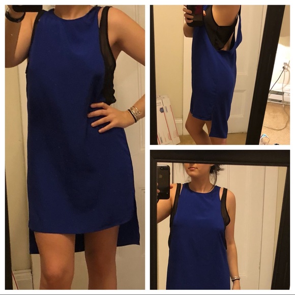 Lush Dresses & Skirts - Blue and black plunge back racer back dress